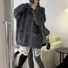 Suéter de Gola Lapela Estilo Coreano Estilo Preguiçoso, Cardigã de Tricô Solto e Macio para Mulheres Outono e Inverno