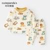 Conjunto de pijama infantil sem costura para primavera e outono, conjunto de duas peças com calça e blusa para bebês meninos e meninas.