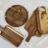 Plato de madera de acacia estilo japonés transfronterizo plato para pan y frutas Bandeja de madera de acacia para pizza madera maciza hoja pequeña Tabla de cortar de acacia