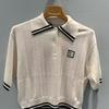 Nanyou High-End Série Miu 25 Estilo Academia de Verão Color Block Gola Polo Tricô Curto Manga Curta Estilo Coreano Versátil Top