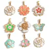 Colgante de Flor y Mariposa Retro Europeo y Americano Esmalte Diamante Proceso de Fundición Hecho a Mano Colgante de Acero Inoxidable Joyería Colgante