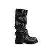 Aumento de Altura 6cm~Hebilla de Cinturón a la Moda Botas de Montar de Punta Cuadrada Redonda con Pliegues hasta Media Pantorrilla para Mujer 2025 Otoño Nuevas Botas