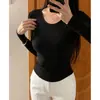 Otoño Primavera Nuevo Cálido Casual Cómodo Mujer Forro Polar Térmico Dobladillo Curvo Top Color Sólido Cuello Redondo Manga Larga Camiseta Base