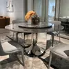 2026 Nuevo Modelo Mesa de Comedor Redonda de Piedra Estilo Italiano de Lujo Ligero con Acabado de Alta Gama, Plato Giratorio Redondo, Mesa de Comedor en Forma de U