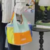 Bolso de mano de color block de dibujos animados, bolsa de hombro de gran capacidad, bolso de mano estilo femenino, bolsa de tela de moda para el día a día