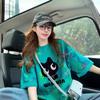 Explosiones de Verano Moda Nacional Diseño de Salpicaduras de Tinta Camiseta Suelta de Algodón Puro para Mujer Estilo Coreano Ins Dibujos Animados Graffiti Top de Longitud Media Moda