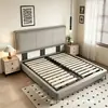 Cama de casal macia segmentada moderna minimalista com iluminação ambiente por sensor, luxo leve, cama de casamento grande de madeira maciça para quarto principal