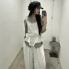 Ahora - Versión correcta: Camisa retro de rayas de estilo Dongdaemun coreano, corte holgado, manga larga y botones laterales