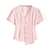 Camisa de Mujer de Manga Corta con Cuello en V Estilo Francés, Nuevo Modelo Verano 2026, Tallas Grandes, Adelgazante, Camiseta Base Corta Irregular