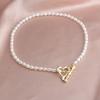 Colar de Pérolas de Água Doce Retro Francês Fivela Ots Amor Pulseira Personalidade Coreia do Sul Versátil Corrente de Clavícula Doce Cool