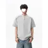 Camisa Henley de Manga Corta con Parches Estilo Americano para Hombres y Mujeres, Verano Resistente Fresca y Elegante de Corte Holgado, Camisa de Manga Media con Cuello Mao y Media Cremallera