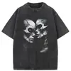 Camiseta Masculina de Algodão Puro Pesado Manga Curta Estilo Retro Americano, Casual de Verão Solta Tendência Oversize Lavada Vintage