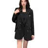 Blazer Negro de Alta Gama de Doble Botón para Mujer Primavera y Otoño Estilo Británico Transfronterizo Elegante Holgado Adelgazante Traje Pequeño
