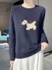 Nuevo Suéter de Lana Pura de Cuello Redondo Holgado para Otoño 2025 Jacquard de Perro Que Reduce la Edad Holgado Casual Versátil Suéter Pulóver