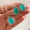 Joyería Zhuang Shengsheng Clásico Europeo y Americano Tesoro de Color Simulador Conjunto de Joyería Paraiba Piedra Principal en Forma de Gota 10*14