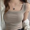 Camisola de gola quadrada com rosca modal feminina primavera e verão tamanho grande roupa interior roupa exterior slim-fit sem mangas camada de base top