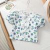 Camisa de Manga Corta de Verano Nueva 2024 para Niñas Bebé Niña Delgada Moda Dama Falda con Mangas Abullonadas Florales Top