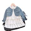 Ropa para niños al por mayor traje de niña primavera y otoño nuevo abrigo de mezclilla para niños con vestido de pastel floral conjunto de dos piezas