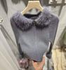 Suéter com Lapela de Pelo Estilo Tweed com Zíper Duplo Feminino Estilo Primavera Manga Sino Top Cardigan de Tricô Macio Aveludado Imitação de Viscose