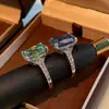Anillo de Lujo Ligero de Moda con Flor de Hielo de Gran Quilate Paraíba Incrustado con Diamantes de Alto Carbono Anillo Cuadrado de Tanzanita Azul para Mujer