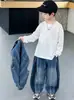 Traje de Mezclilla para Niños de Primavera y Otoño, Estilo Coreano, Conjunto Elegante y Moderno de Chaleco de Tres Piezas para Niños, Ropa de Comercio Exterior para Niños Pequeños