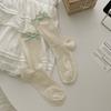 Calcetines de tubo dulces con lazo de encaje, de verano, delgados, de malla hueca transpirable, para niña Lolita, de color sólido, tipo calcetines de rizo
