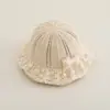 Chapéu de Pescador com Flor de Renda Estilo Coreano para Bebês Meninas, Chapéu Bucket de Verão, Proteção Solar, Respirável, Chapéu de Princesa Fofo para Crianças