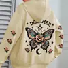 Sudadera con capucha de venta al por mayor de fábrica con estampado floral de letras, Sudadera con capucha informal de manga larga con cordón y bolsillo tipo canguro