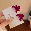 Grampo de Cabelo com Laço de Veludo Vermelho para Outono e Inverno, Acessório de Cabelo para Mulheres, Presilha para Franja Lateral, Ornamento de Cabelo para Ano Novo