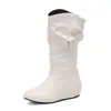 Hebilla de cinturón estilo europeo y americano, botas de moda de punta redonda con aumento interno de altura, botas de mujer de talla grande hasta la pantorrilla, comercio exterior transfronterizo dropshipping 13-3