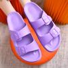 Pantuflas de Comercio Exterior Patrón de Logo Personalizado Sandalias de Doble Hebilla para Pareja Ropa de Exterior Antideslizantes Sin Olor Pantuflas de Casa para Mujer Venta al por Mayor