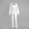 Conjunto de Pijama de Manga Larga y Pantalón Largo de Seda Imitación Transfronterizo Estilo Nuevo Otoño e Invierno 2025 Europeo y Americano Pijama de Atar Ropa de Casa de Comercio Exterior