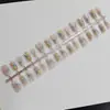 Manicura Portátil 30 Piezas, Completa T003 Flor de Pintura al Óleo Escalera Corta, Uña Pre-Fabricada de Cristal, Manicura Suave, Dulce y Linda para Niña