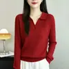 Suéter de punto retro estilo coreano old money con cuello polo para mujer, jersey holgado de manga larga para primavera y otoño
