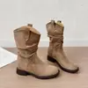 Botines cortos retro para mujer con tacón grueso, botas de media pantorrilla apiladas, nuevas botas Martin estilo western cowboy Melard de otoño