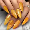 Parche de Uña Falsa Removible Forma de Almendra Diamante Multifacético 3D Rombus Amarillo Brillo Ojo de Gato