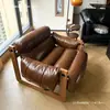 Sofá perezoso para una persona, retro italiano diseñador de ocio lujo ligero madera maciza Jersey silla sofá reclinable