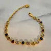 Pulsera de Zirconia Colorida para Mujer, Galvanizado en Oro Real, Lujo Ligero, Nicho, Gama Alta, Moderna, Versátil, Pulsera de Temperamento, Pulsera