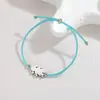 Popular Transfronteiriço Nicho Simples Moda Pulseira de Corda Azul Design Vilão do Amor Pingente Redondo Pulseira de Aço Inoxidável Tendência