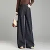 Calça azul larga simples e estilosa para mulheres, novo modelo outono 2026, calça reta solta de cintura alta, calça jeans casual que afina