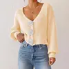 Cárdigan de Punto para Mujer con Botón Decorativo Hecho a Mano con Ganchillo Estilo Europeo y Americano Transfronterizo Suéter de Punto Chaqueta Corta de Moda Callejera