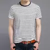 Camisa de alma marina de verano para hombre de manga corta de algodón mercerizado camiseta de algodón a rayas con cuello redondo chaqueta para jóvenes y de mediana edad camisa para hombre al por mayor