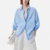 Camisa Rosa de Manga Larga con Bloques de Color Rayados Dulce de Primavera para Mujer, Diseño 26 Primavera/Verano, Corte Relajado