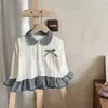 Sudadera de Encaje para Niña con Cuello de Muñeca Dulce, Nuevo Estilo Ropa de Punto para Bebé Niña, Top Versátil Elegante de Dos Piezas Falsas para Niños