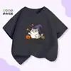 Comércio Exterior Camiseta Infantil de Manga Curta Halloween Abóbora para Meninos e Meninas Top Cartoon Estampado de Meia Manga Vermelho Algodão Puro Verão