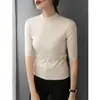 Elegante Versátil Suéter de Cuello Medio Alto Media Manga para Mujer Primavera y Otoño Nuevo Ajustado Camisa de Manga Media Base Superior Otoño