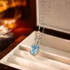 Nuevo Collar de Zirconia Azul Marino de Cuatro Garras Starlight para Mujer, Moderno, Sencillo, Elegante, Diseño Único, Cadena para Clavícula Estilo Dulce