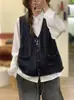 26 Outono/Inverno Patchwork de Algodão Gola Redonda Tricotado com Botões Colete Grosso Solto Casual Colete Feminino de Algodão