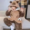 Roupa de Casa de Inverno Nova para Meninos com Três Camadas, Forrada com Fleece de Algodão, Espessa, Fleece de Coral, Com Capuz, Tamanho Grande 12