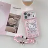 Capa de celular KT com desenho de gato para iPhone 18 Pro Max, Apple 17 Pro, com corrente, bordas arredondadas e design à prova de quedas, estilo fofo